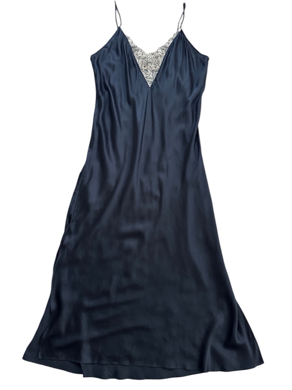 Soma 100% Silky Black Slip Dress with Lace Trim